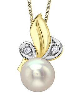 Yellow Gold Pearl, Diamond Pendant Necklace.