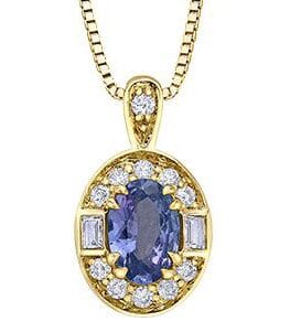 Yellow Gold Tanzanite, White Sapphire, Diamond Pendant Necklace.