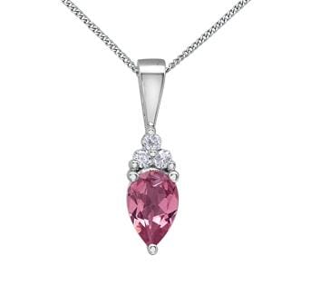 White Gold Pink Tourmaline, Diamond Pendant Necklace.