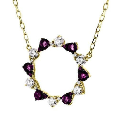 Yellow Gold Ruby, Diamond Circle Pendant Necklace.