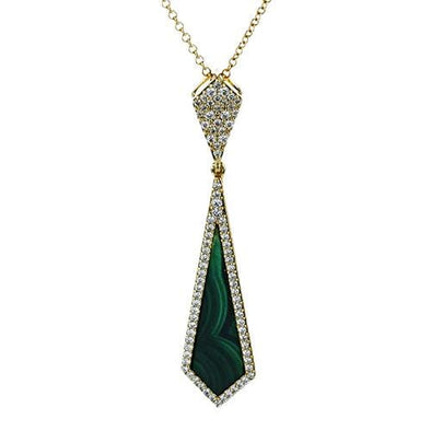 Yellow Gold Malachite, Diamond Drop Pendant Necklace.