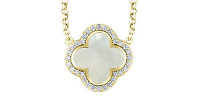 Yellow Gold Mother of Pearl, Diamond Pendant Necklace.