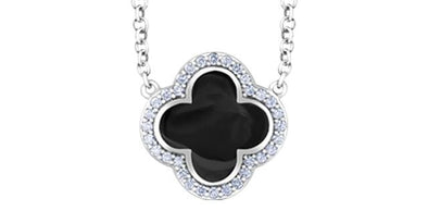 White Gold Onyx, Diamond Pendant Necklace.