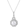 Sterling Silver Pearl, Diamond Pendant Necklace.