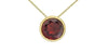 Yellow Gold Garnet Circle Pendant Necklace.