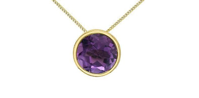 Yellow Gold Amethyst Circle Pendant Necklace.