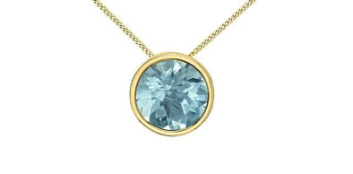 Yellow Gold Aquamarine Circle Pendant Necklace.