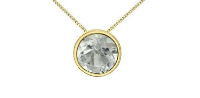 Yellow Gold White Topaz Circle Pendant Necklace.