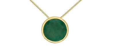 Yellow Gold Emerald Circle Pendant Necklace.