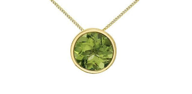 Yellow Gold Peridot Circle Pendant Necklace.