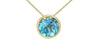 Yellow Gold Blue Topaz Circle Pendant Necklace.