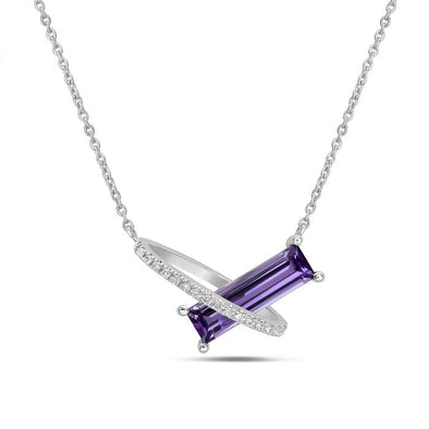 White Gold Amethyst, Diamond Pendant Necklace.