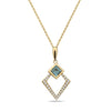 Yellow Gold Blue Topaz, Diamond Drop Pendant Necklace.