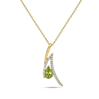 Yellow Gold Peridot, Diamond Pendant Necklace.