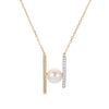 Yellow Gold Fresh Water Pearl, Diamond Drop Pendant Necklace.