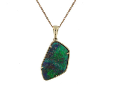 Yellow Gold Black Boulder Opal Pendant Necklace.