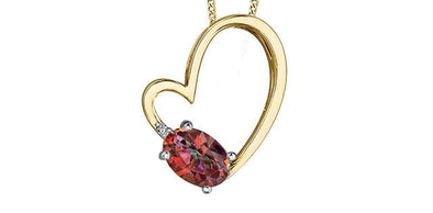 Yellow Gold Sunrise Topaz, Diamond Heart Pendant Necklace.