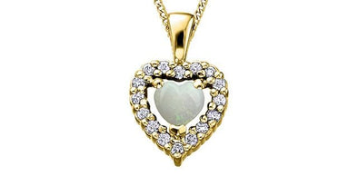 Yellow Gold Opal, Diamond Heart Pendant Necklace.