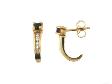 Yellow Gold Blue Sapphire, Diamond Earrings