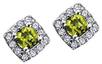 White Gold Peridot, Diamond Stud Earrings