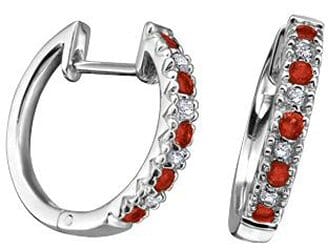 White Gold Ruby, Diamond Hoop Earrings