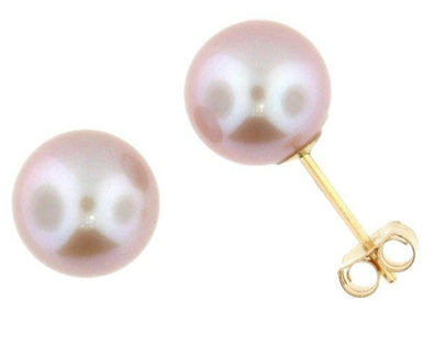 Yellow Gold Cultured Freshwater Pearl Stud Earrings. 8.0 - 8.5mm Pearls.