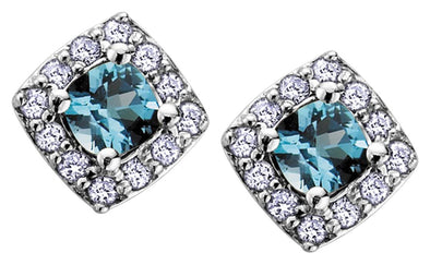 White Gold Blue Topaz, Diamond Stud Earrings