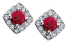 White Gold Garnet, Diamond Stud Earrings