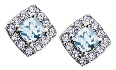 White Gold Aquamarine, Diamond Stud Earrings