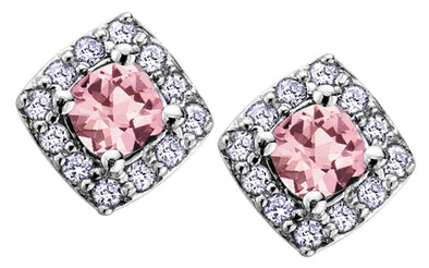 White Gold Pink Tourmaline, Diamond Stud Earrings.