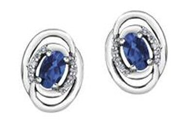 White Gold Blue Sapphire, Diamond Stud Earrings