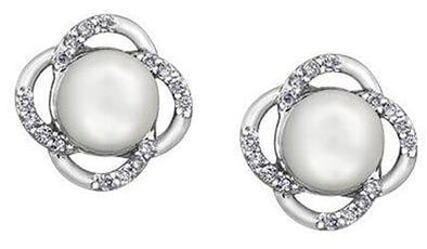 White Gold Pearl, Diamond Stud Earrings.