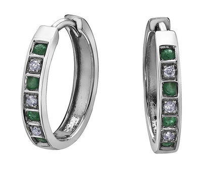 White Gold Emerald, Diamond Hoop Earrings