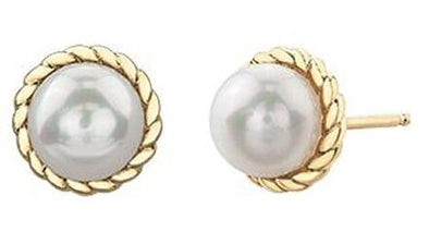 Yellow Gold Pearl Stud Earrings.