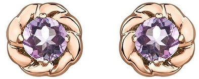 White Gold, Rose Gold Amethyst Stud Earrings.