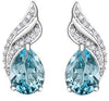 White Gold Blue Topaz, Diamond Drop Earrings