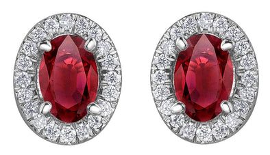 White Gold Ruby, Diamond Stud Earrings.