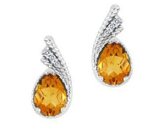 White Gold Citrine, Diamond Stud Earrings.