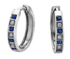 White Gold Blue Sapphire, Diamond Hoop Earrings