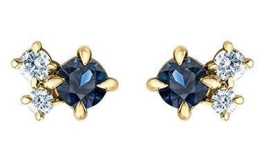 Yellow Gold Blue Sapphire, Canadian Diamond Earrings.