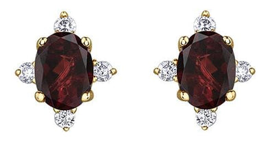 Yellow Gold Garnet, Diamond Stud Earrings