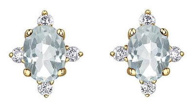 Yellow Gold White Topaz, Diamond Stud Earrings