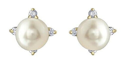 Yellow Gold Pearl, Diamond Stud Earrings