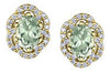 Yellow Gold Green Amethyst, Diamond Stud Earrings.