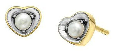 Yellow Gold Pearl Heart Stud Earrings.