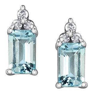 White Gold Aquamarine, Diamond Stud Earrings.