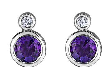 White Gold Amethyst, Diamond Stud Earrings.