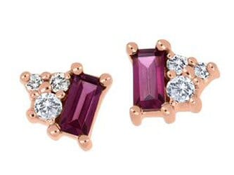 Rose Gold Rhodolite Garnet, Canadian Diamond Earrings