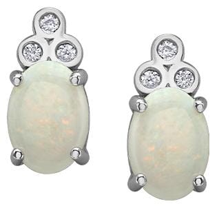 White Gold Opal, Diamond Stud Earrings.