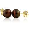 Yellow Gold Cultured Freshwater Copper Pearl Stud Earrings.8.0 - 8.5mm Pearls.